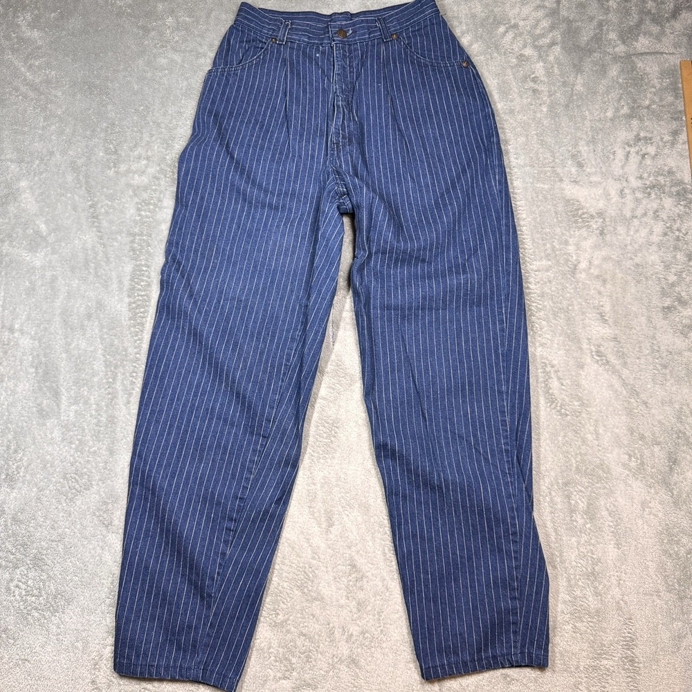 Vintage 80s Levis High Rise‎ Mom Jeans Womens 26x29 Pinstripe Tapered Blue Denim